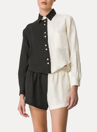 Chemise color block en soie - Acqua