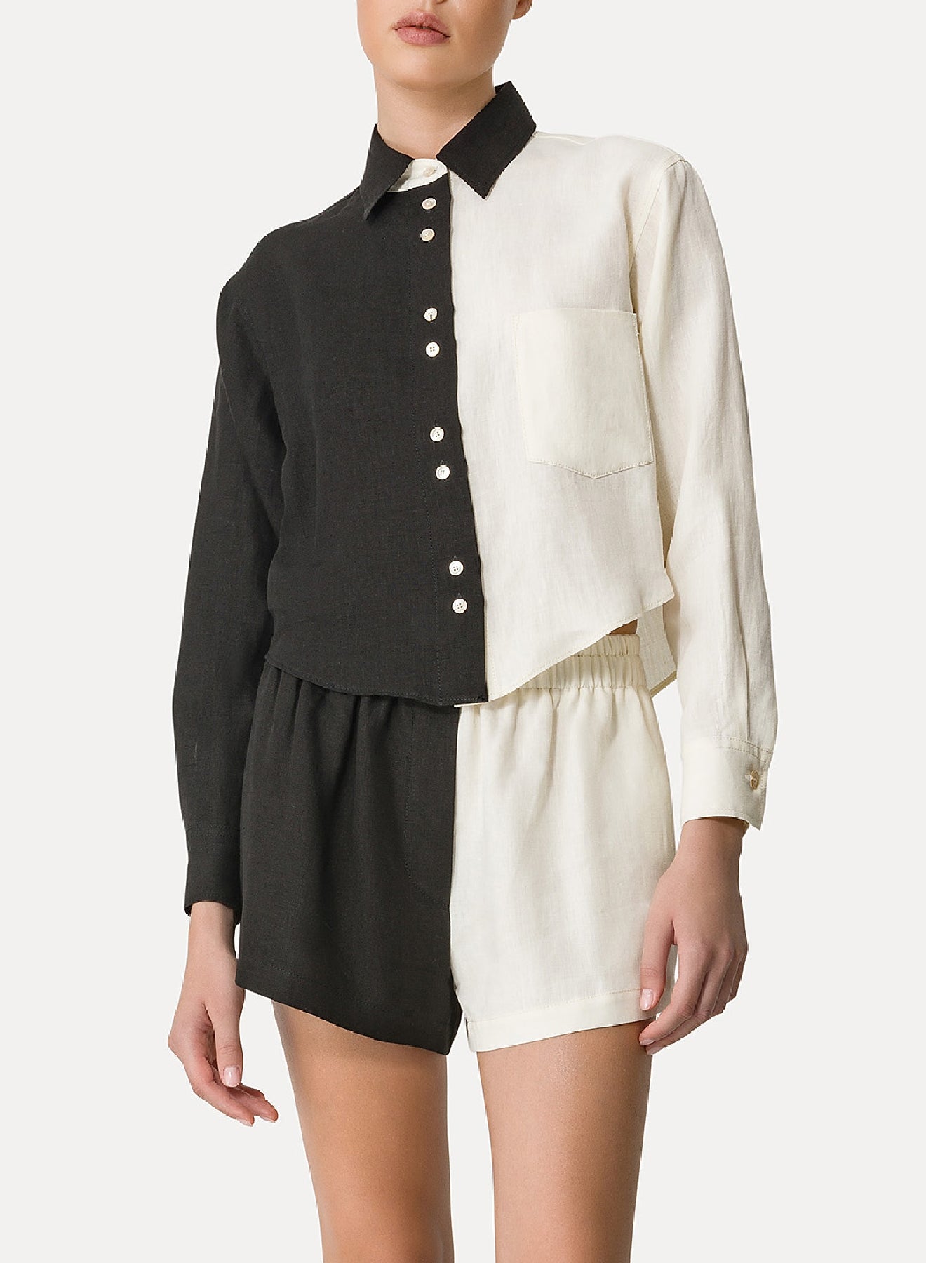 Chemise color block en soie - Acqua