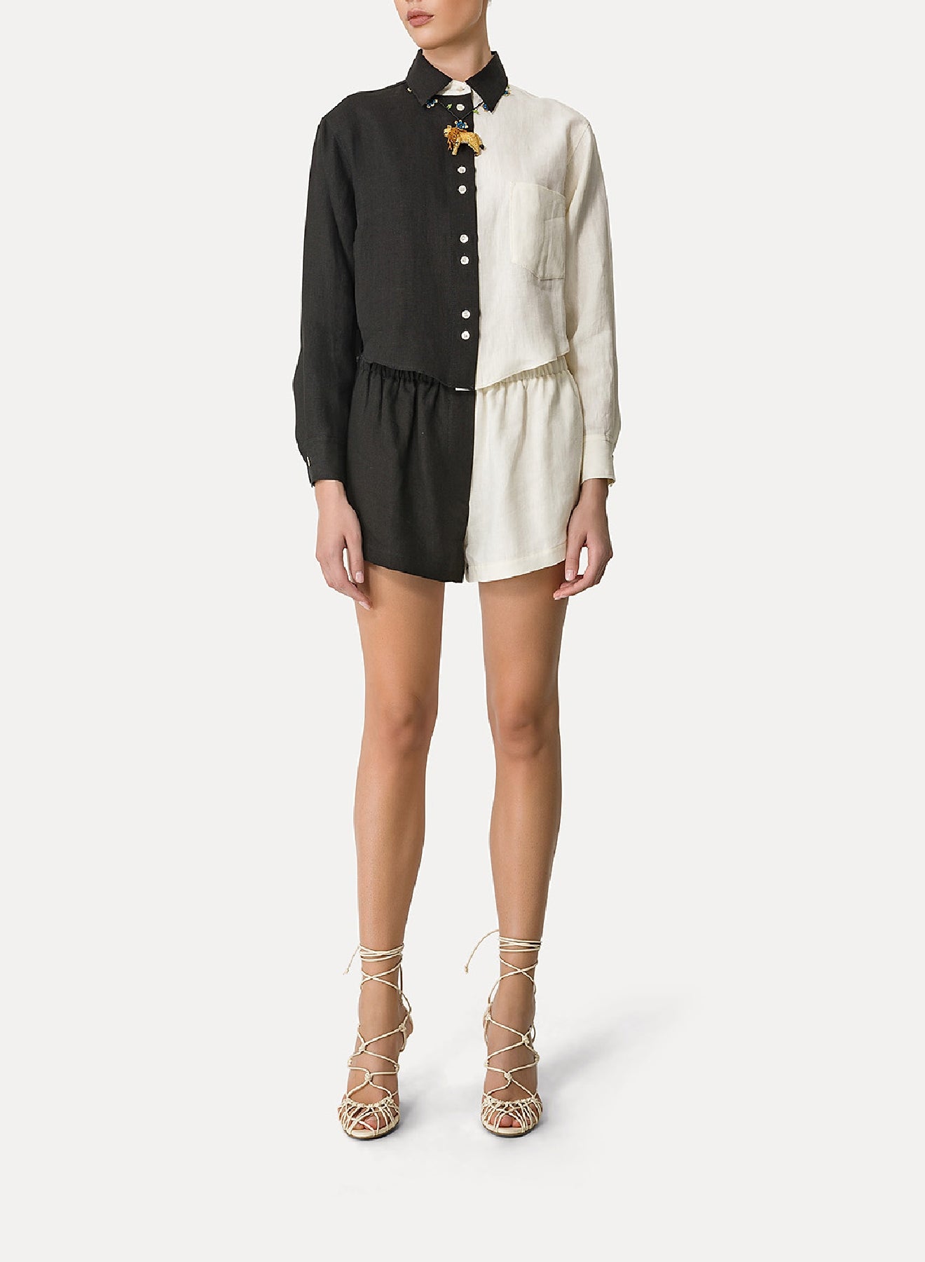 Chemise color block en soie - Acqua