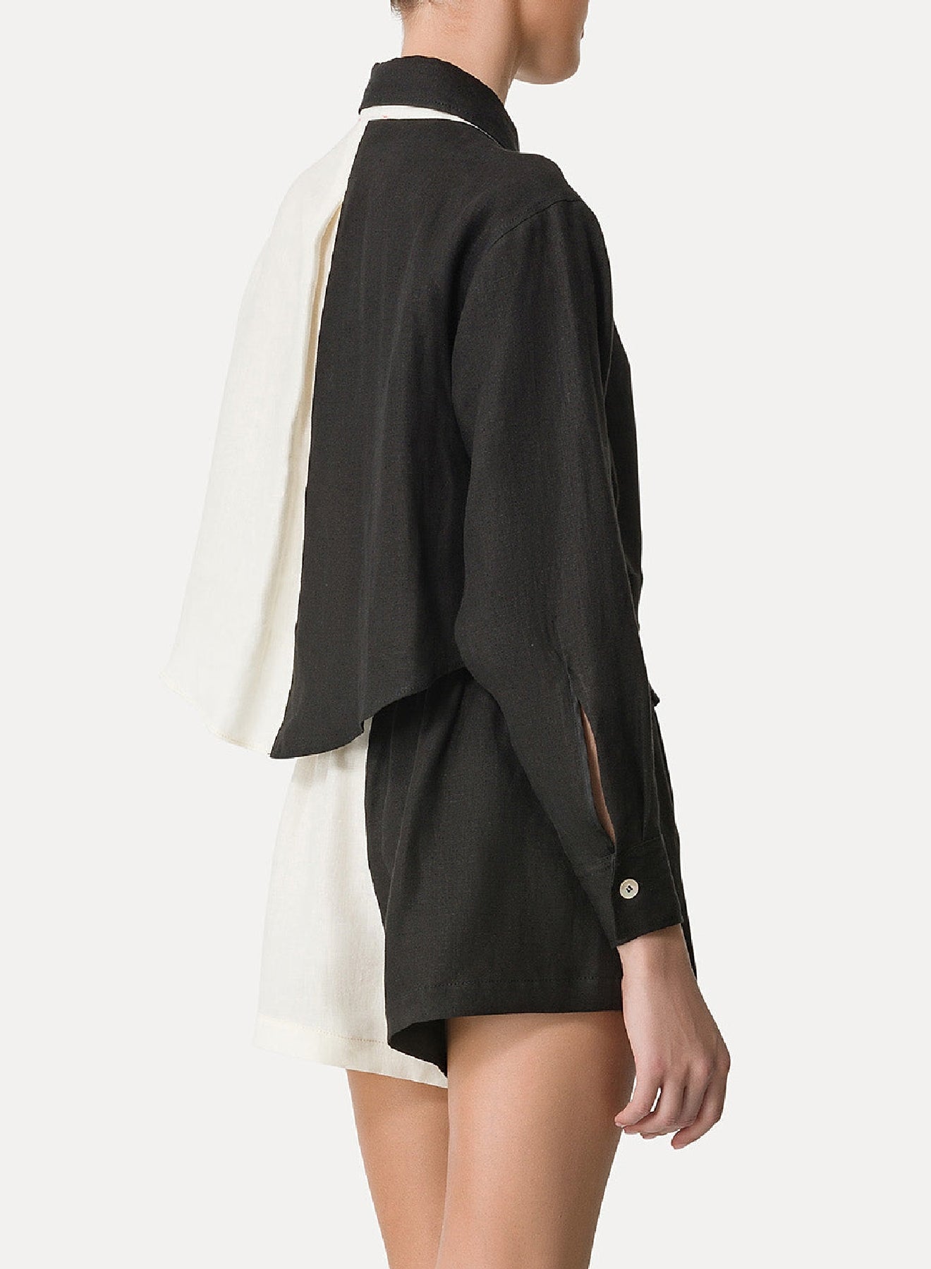 Chemise color block en lin - Noir