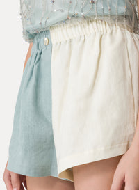 Linen colour block shorts - Acqua