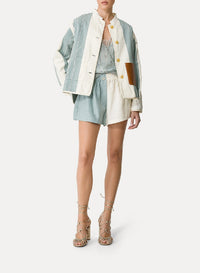 Linen colour block shorts - Acqua