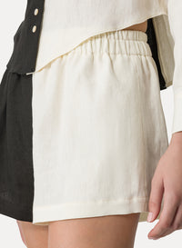 Short color block en lin - Noir