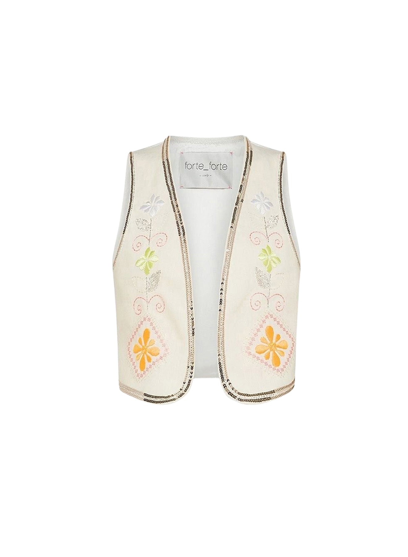 Gilet avec broderie Oniric blossom en lin - Orchidea