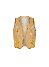 Waistcoat with "Oniric blossom" embroidery in linen - Grano