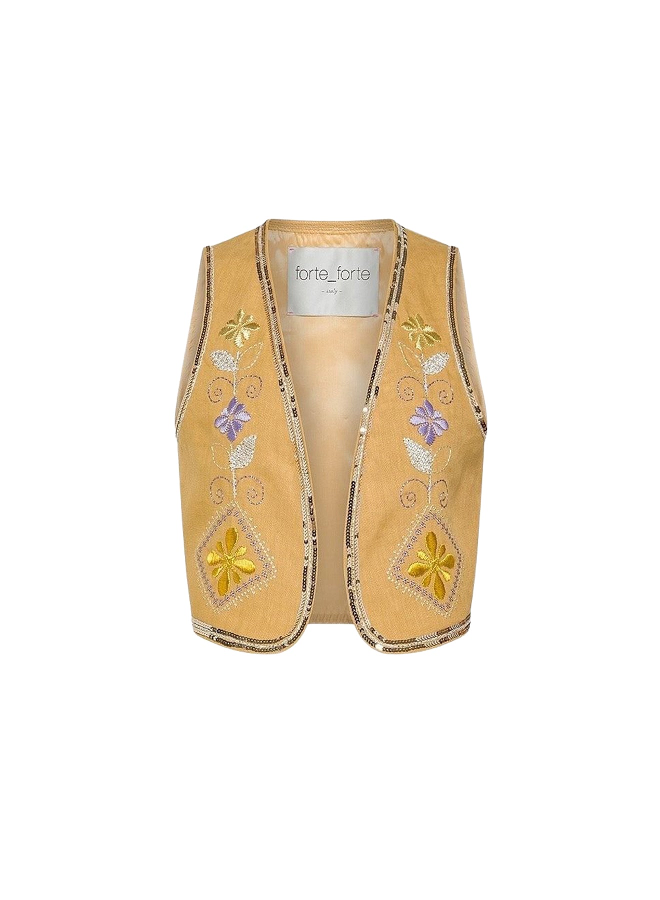 Waistcoat with "Oniric blossom" embroidery in linen - Grano