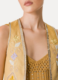 Waistcoat with "Oniric blossom" embroidery in linen - Grano