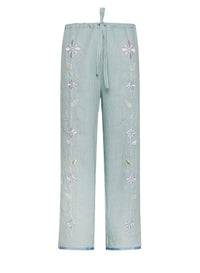 Drawstring trousers in linen - Acqua