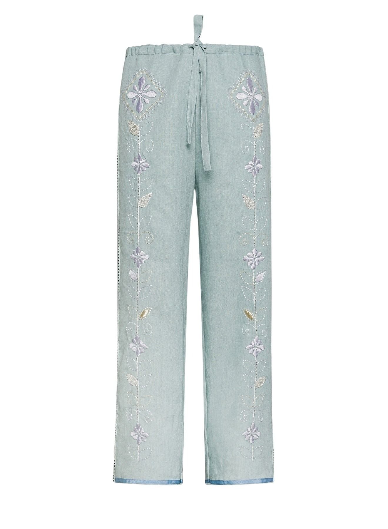 Drawstring trousers in linen - Acqua