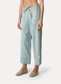 Drawstring trousers in linen - Acqua