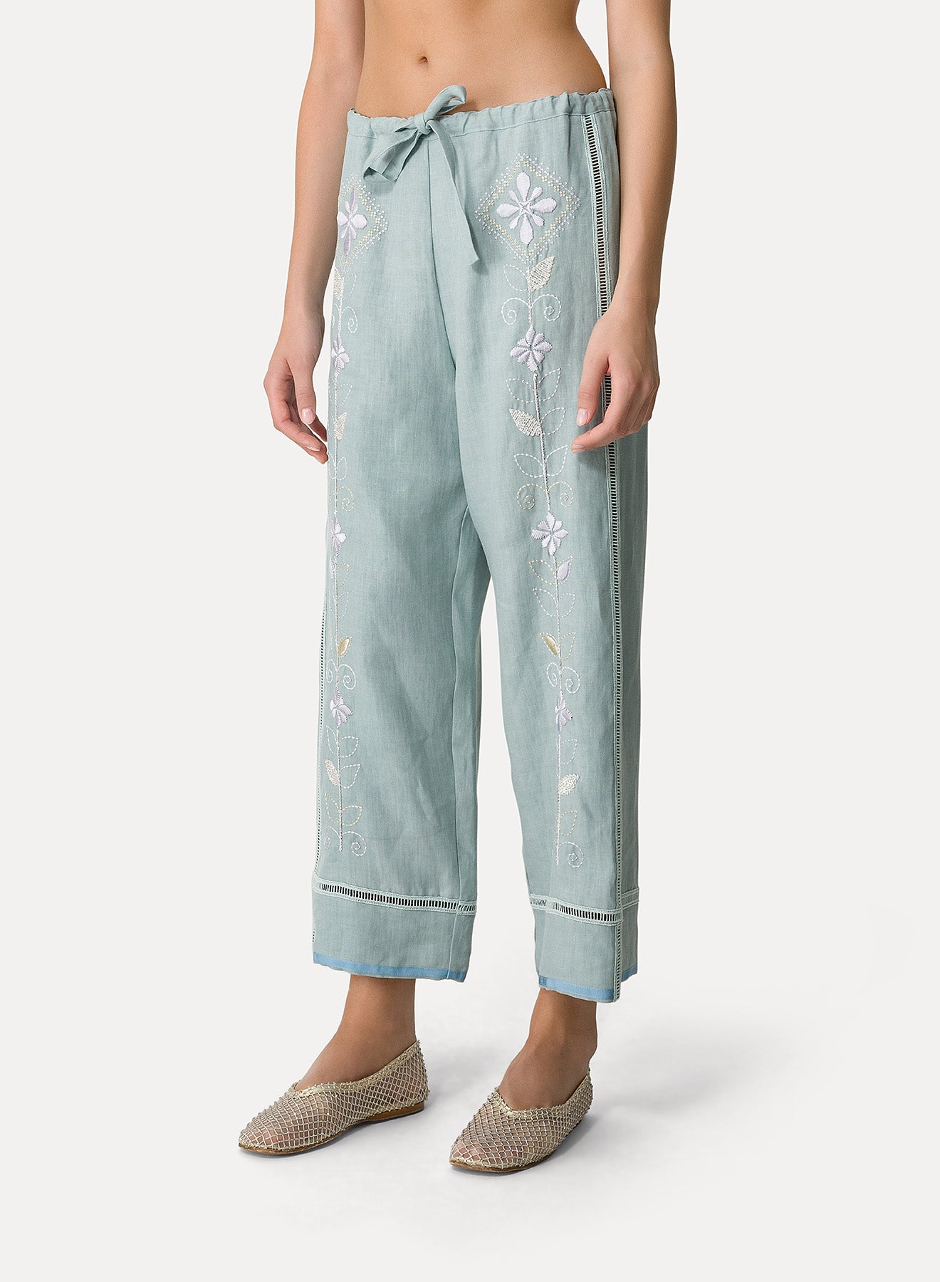 Drawstring trousers in linen - Acqua