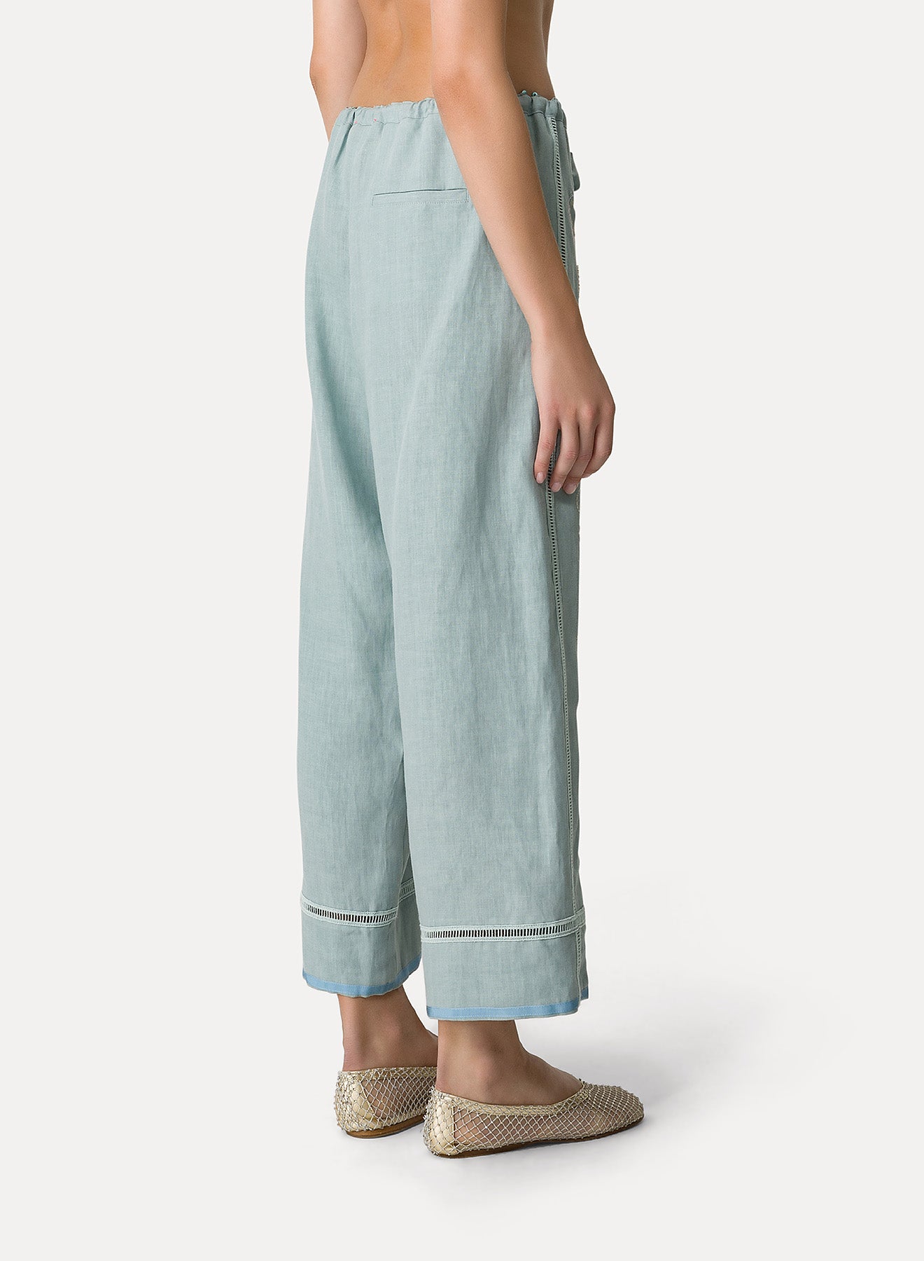 Drawstring trousers in linen - Acqua
