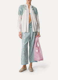 Drawstring trousers in linen - Acqua
