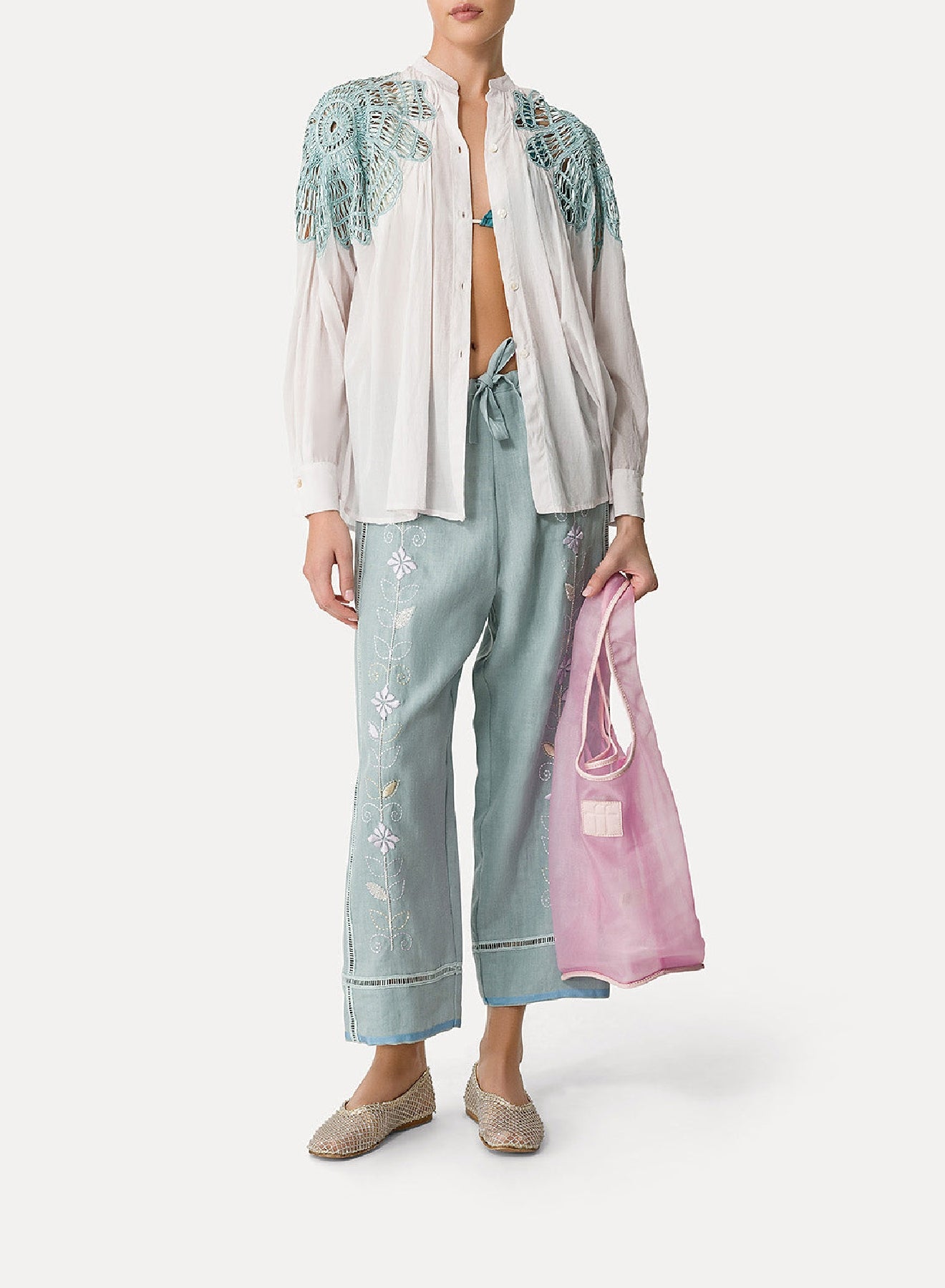 Drawstring trousers in linen - Acqua
