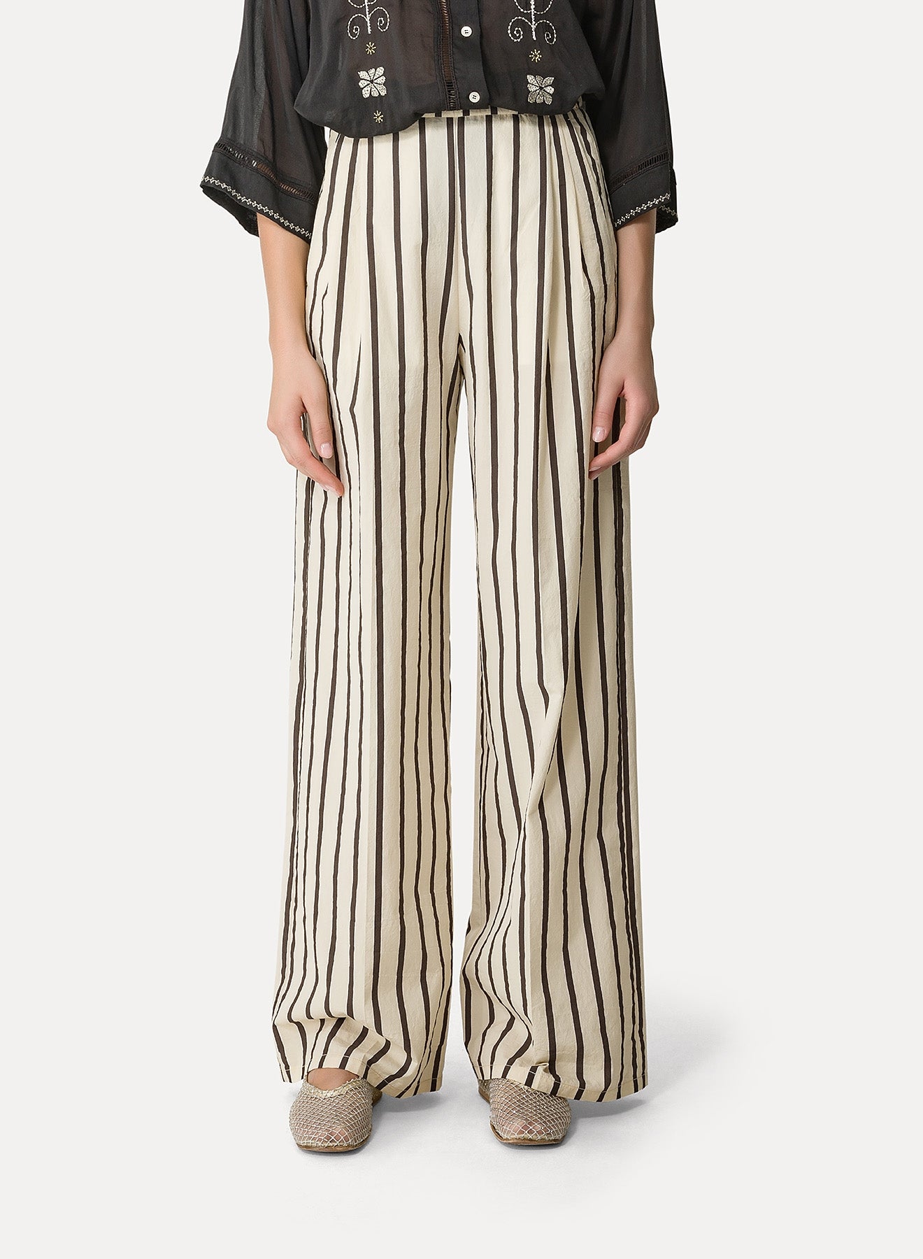 Pantalon à jambes larges à fines rayures - Orchidea