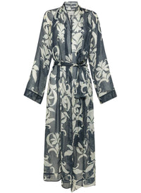 Kimono imprimé "Secret Lily" en lin - Oltremare
