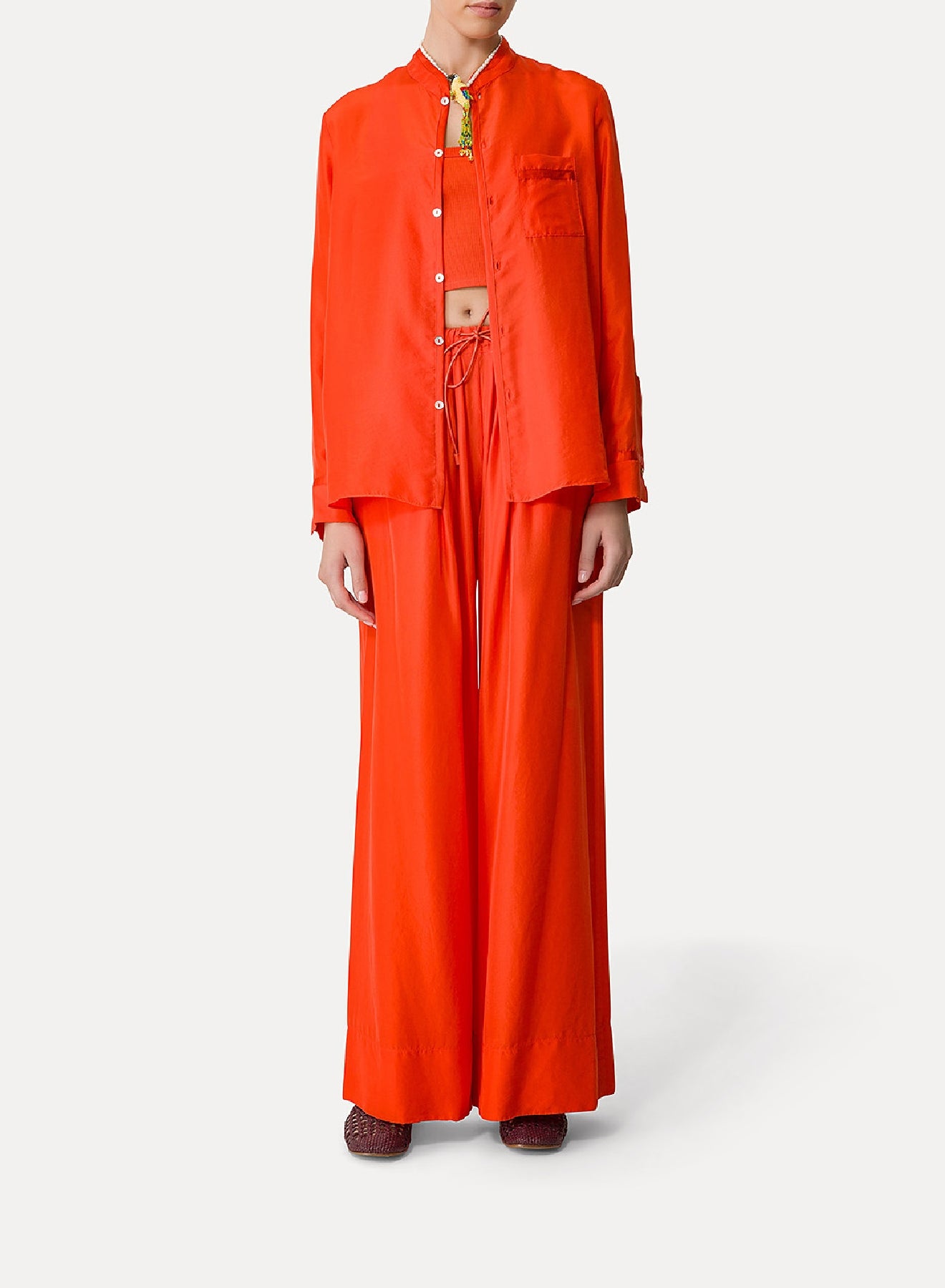 Pantalon avec cordon coulissant en soie - Papavero