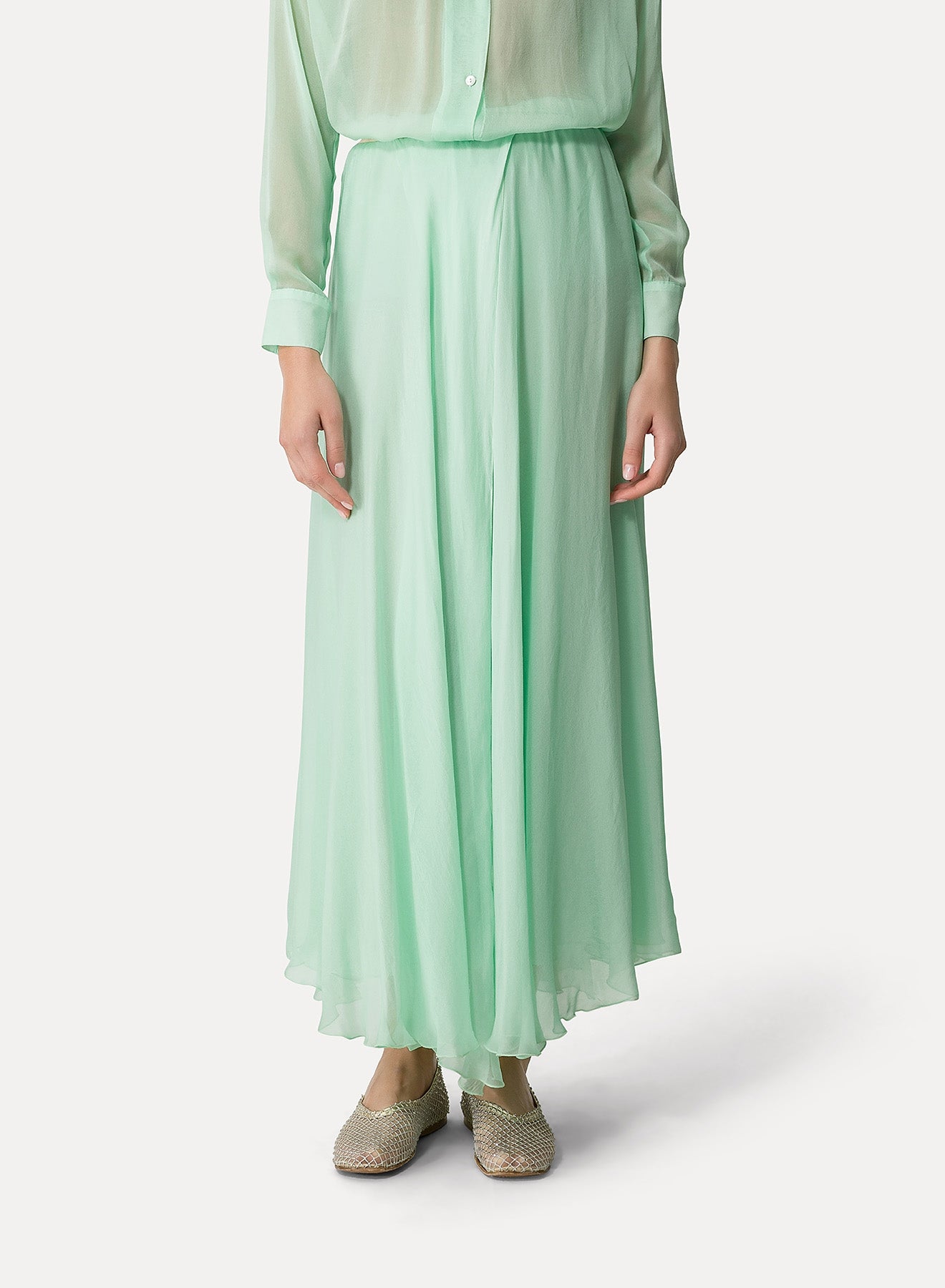 Jupe longue avec élastique à la taille en soie - Mint