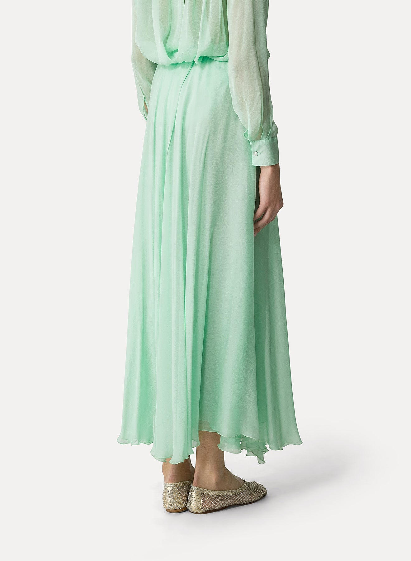 Jupe longue avec élastique à la taille en soie - Mint