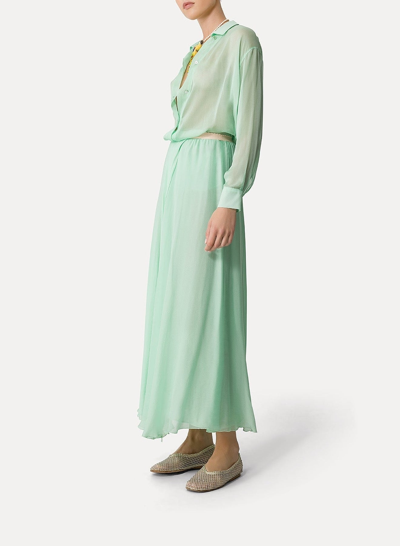 Jupe longue avec élastique à la taille en soie - Mint