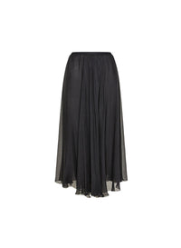 Jupe longue avec élastique à la taille en soie - Noir