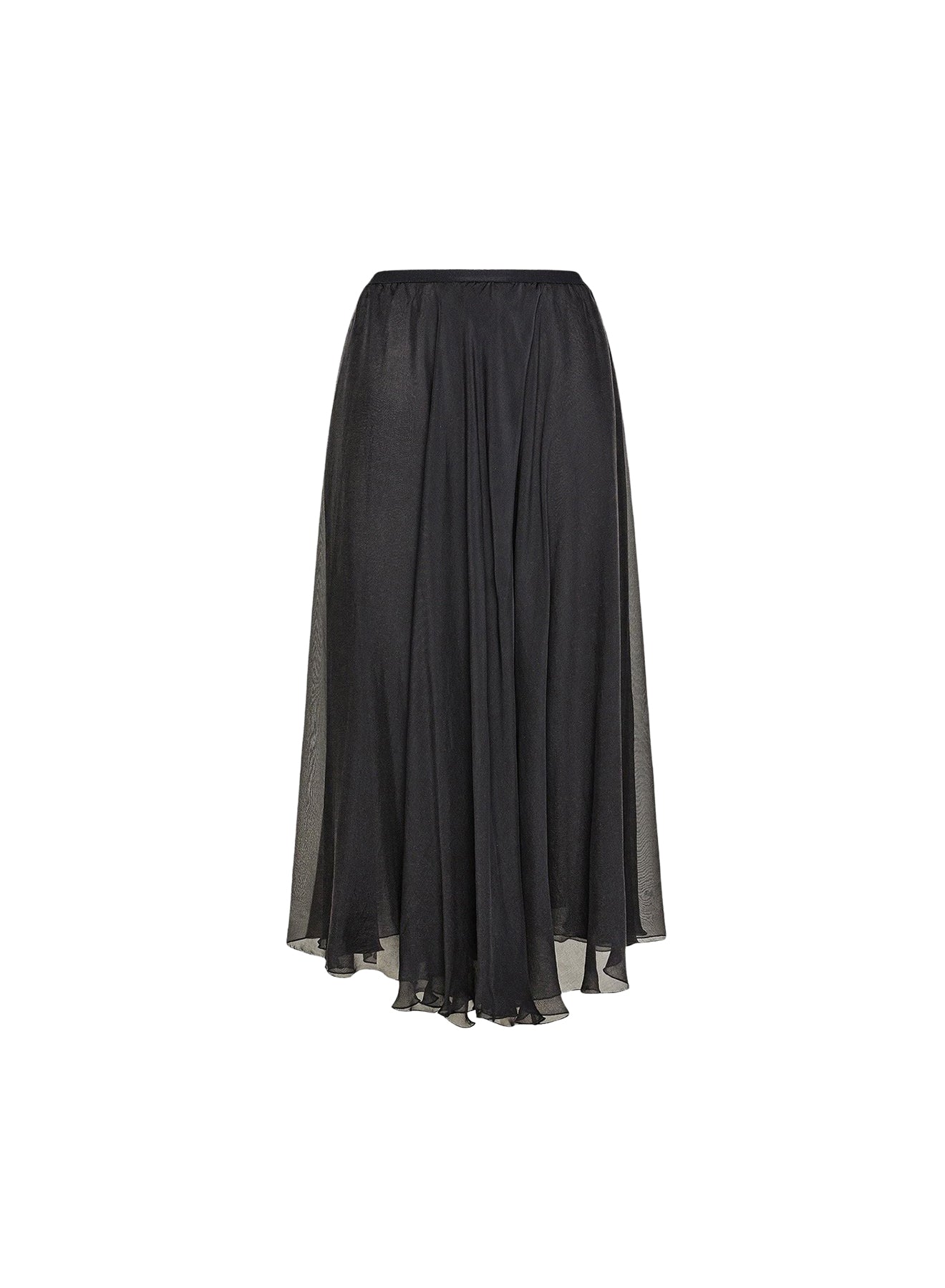 Jupe longue avec élastique à la taille en soie - Noir
