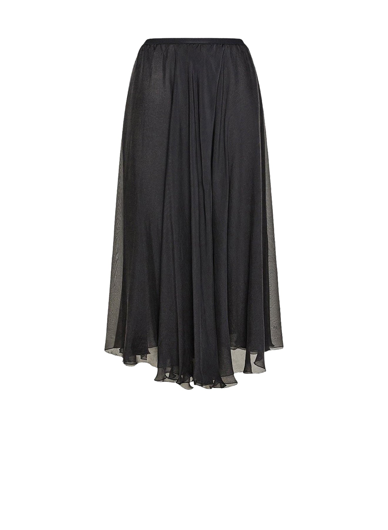 Jupe longue avec élastique à la taille en soie - Noir