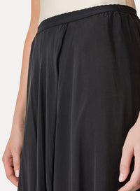 Jupe longue avec élastique à la taille en soie - Noir