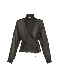 Linen double-breasted shirt - Black