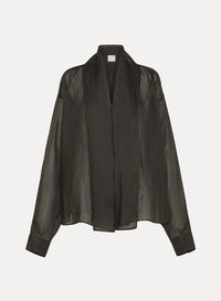 Linen double-breasted shirt - Black