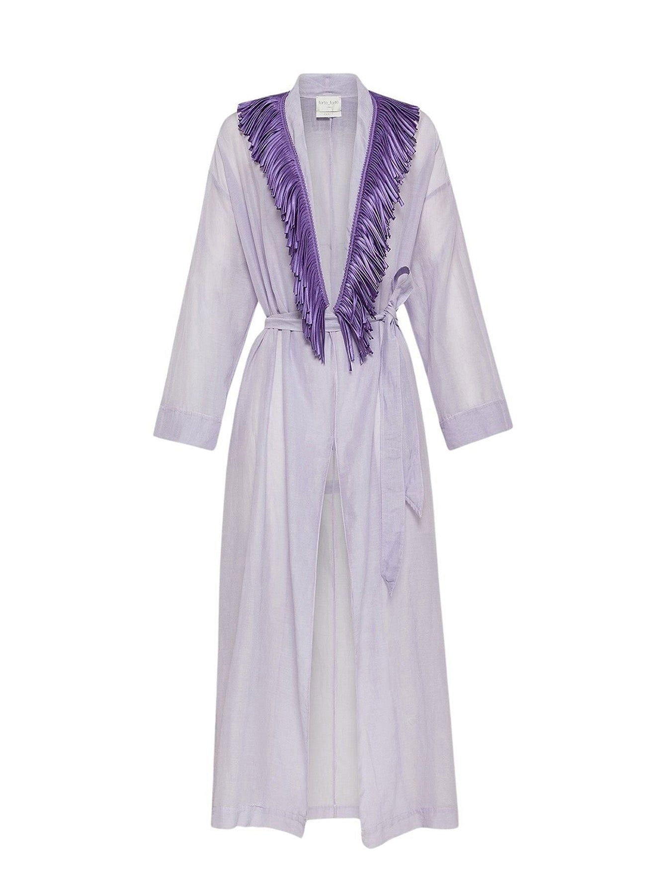 Kimono en soie mélangée avec franges - Lilac