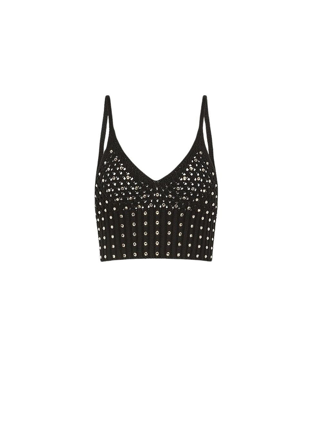 Top avec cristaux - Noir