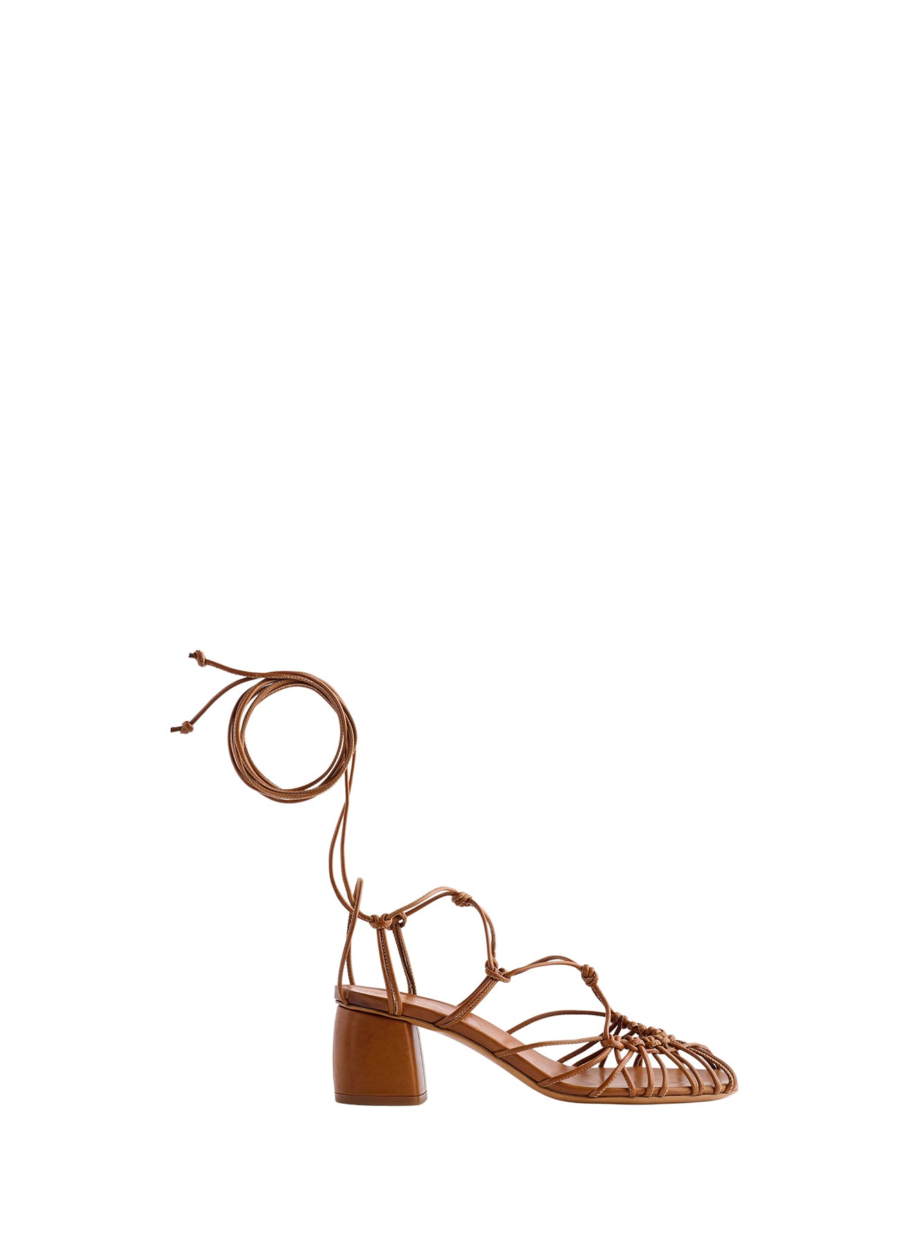 Sandales à talons avec lacets en cuir - Cuoio