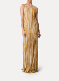 Linen square-neck maxi dress - Gold
