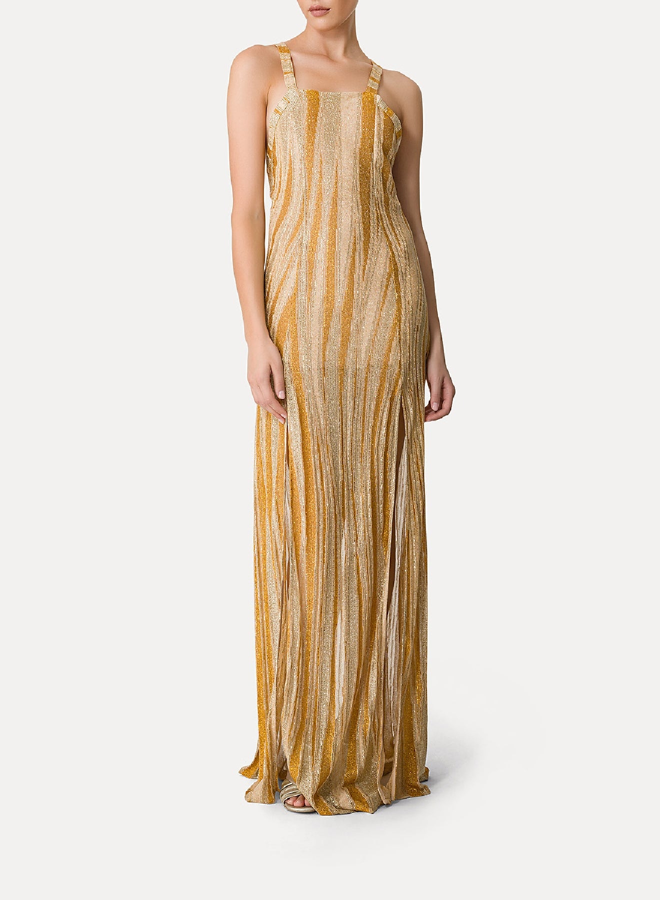 Linen square-neck maxi dress - Gold