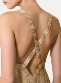 Linen square-neck maxi dress - Gold