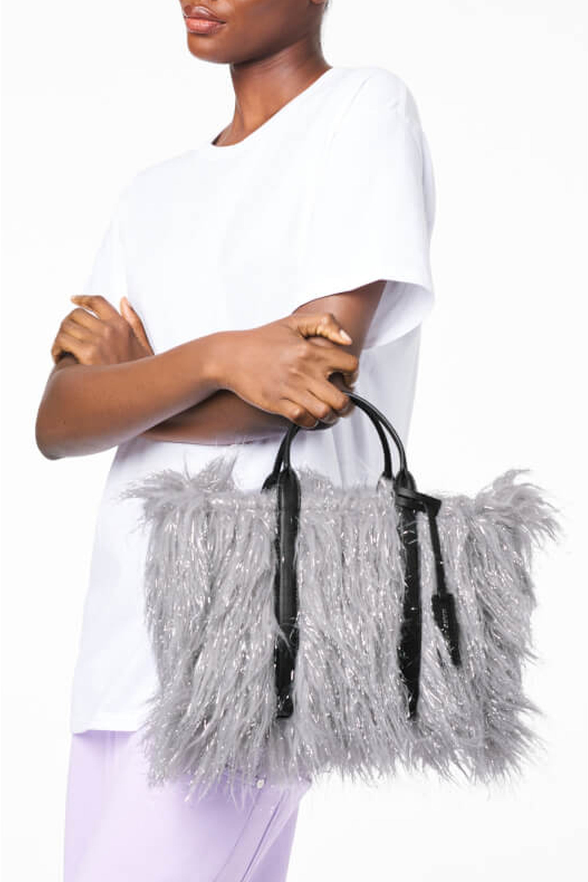 Petit sac The Tote Bag en fausse fourrure - Silver Grey & Silver