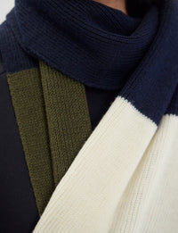 15qty NEW  / Écharpe Ysee en laine -  Navy Khaki Ecru