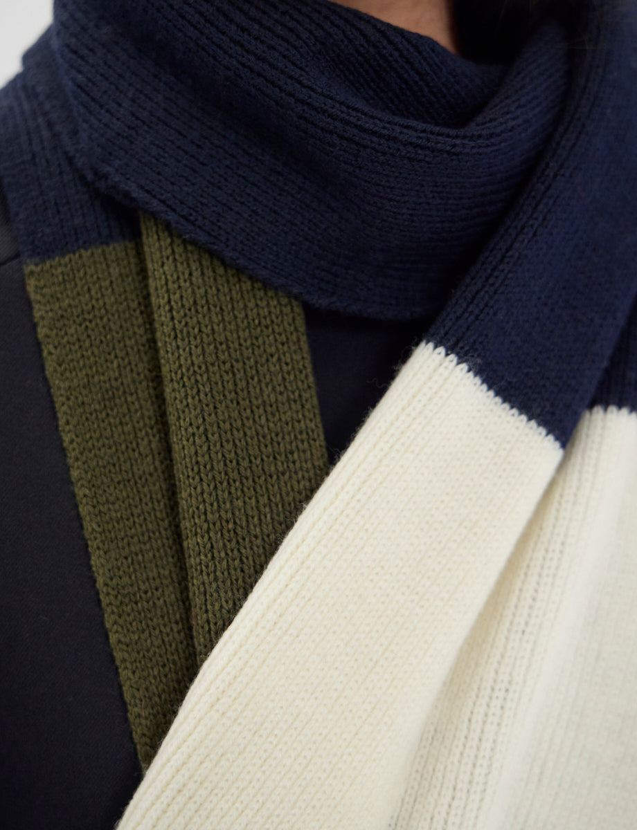 15qty NEW  / Écharpe Ysee en laine -  Navy Khaki Ecru