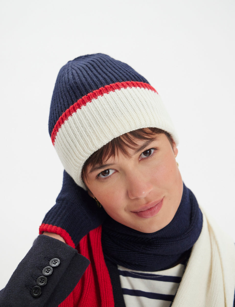 4qty NEW  / Gants Bahia en laine -  Navy Red Ecru
