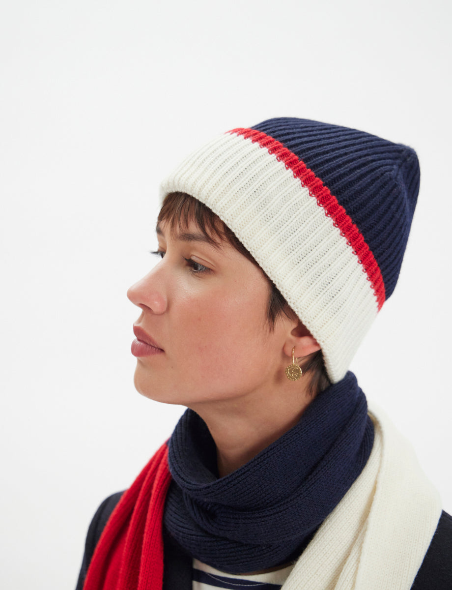 4qty NEW  / Gants Bahia en laine -  Navy Red Ecru