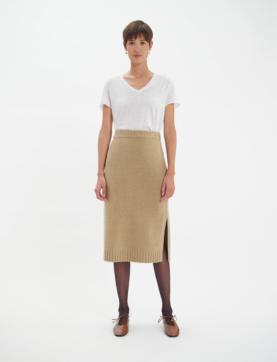 39qty NEW  / Jupe Damia en cachemire -  Light Camel