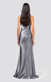 Bow silk & strass maxi dress - Grey