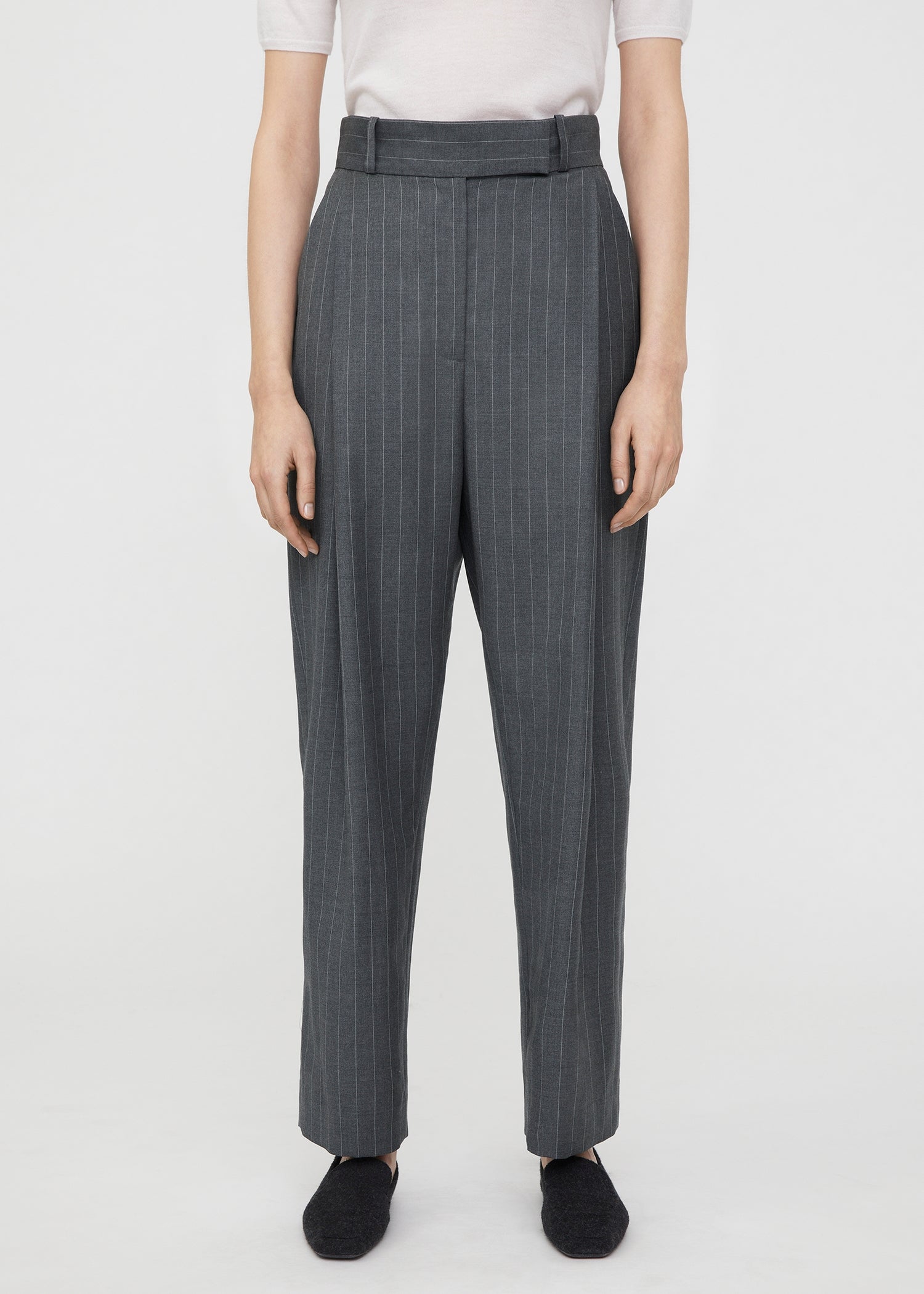 Pantalon à plis profonds en laine - Grey Pinstripe
