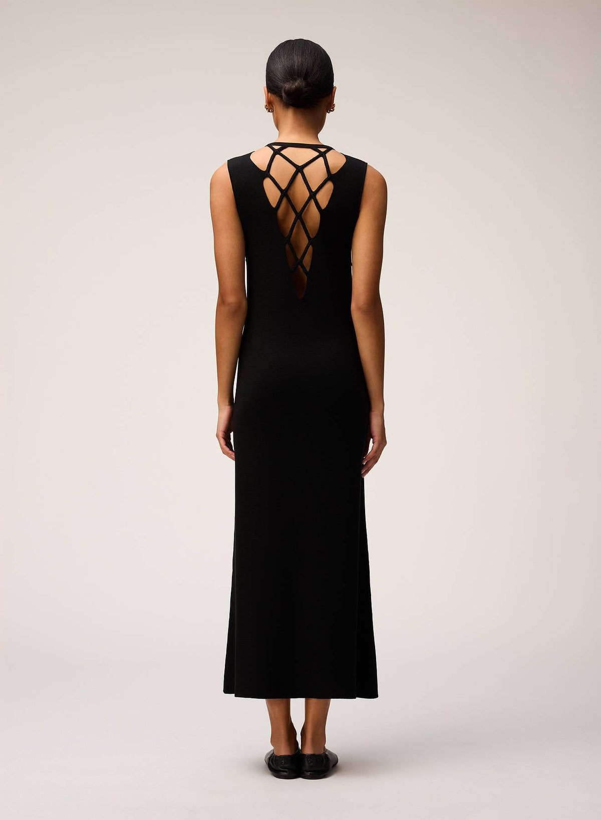 BLACK SILK KNIT DRESS WITH CROCHET DETAIL