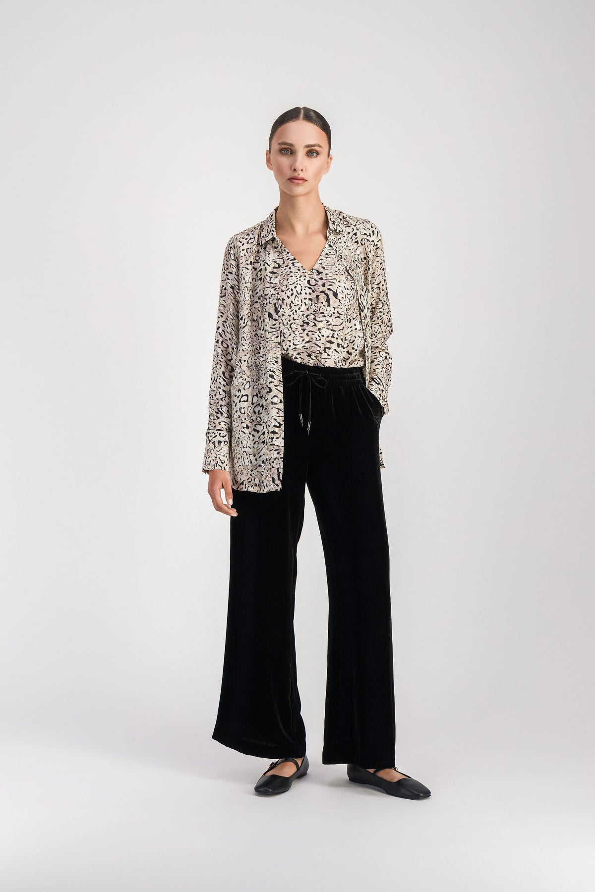 Blouse sans mc col v - Taupe Moyen