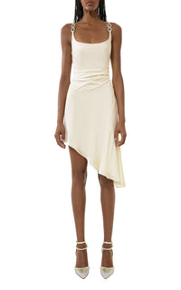 Bow silk & strass short dress - White