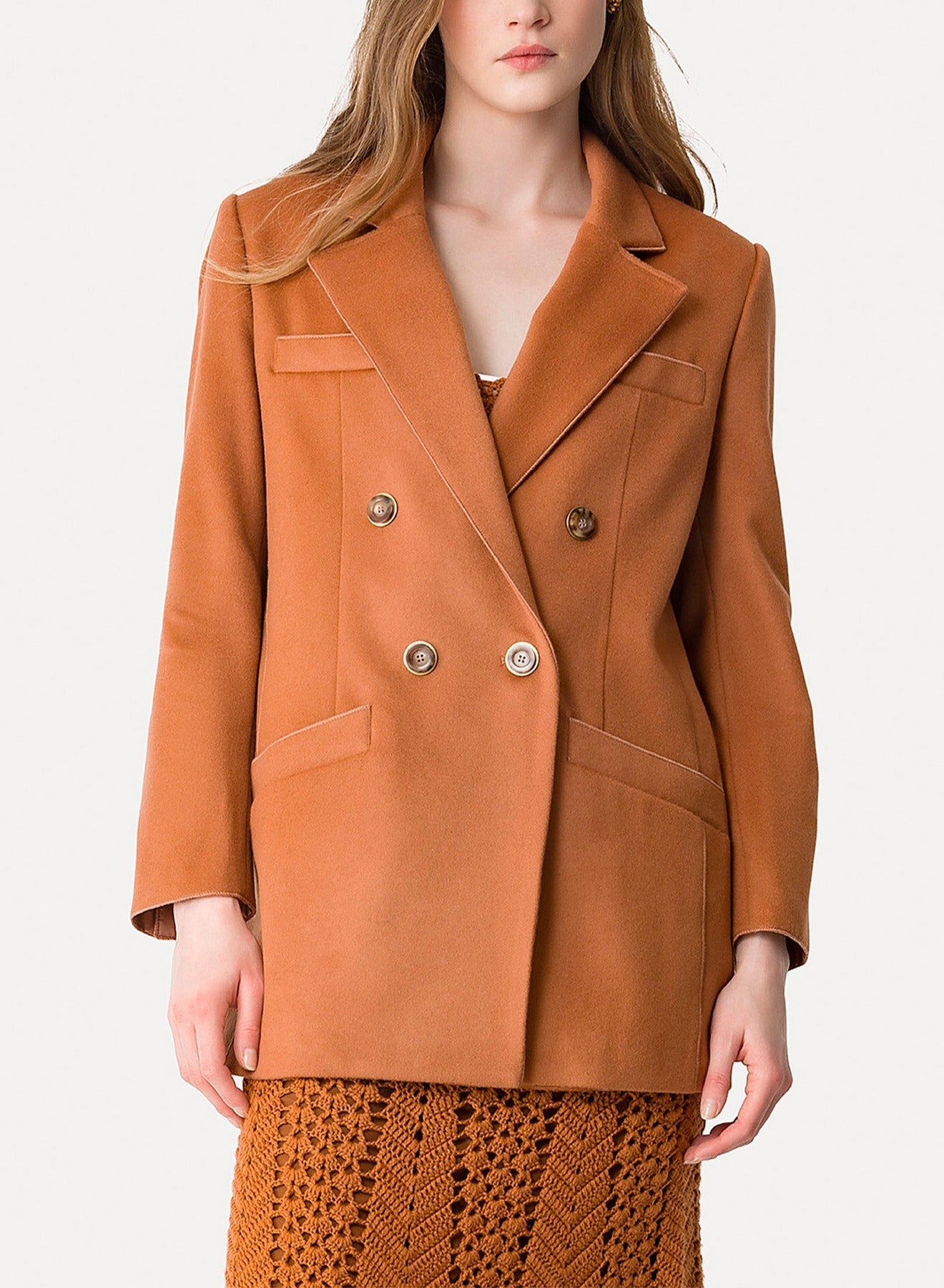 Veste longue en laine et cachemire - Noisette