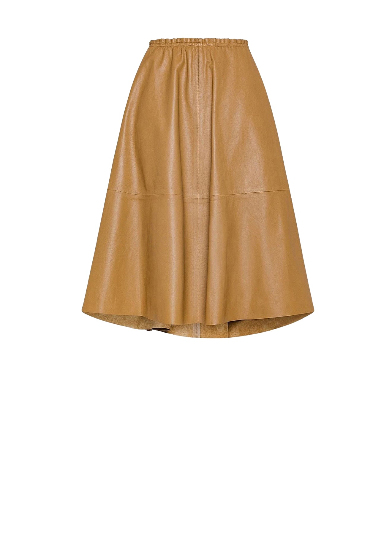 Jupe midi en cuir - Noisette