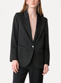 Veste à col en pointe en satin - Nero